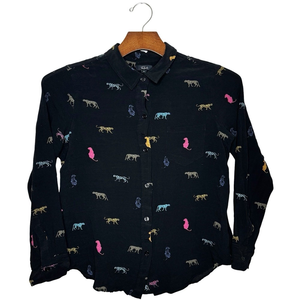 Rails Kathryn Wildcat Button Down Size Medium Blouse Multi Color Cats